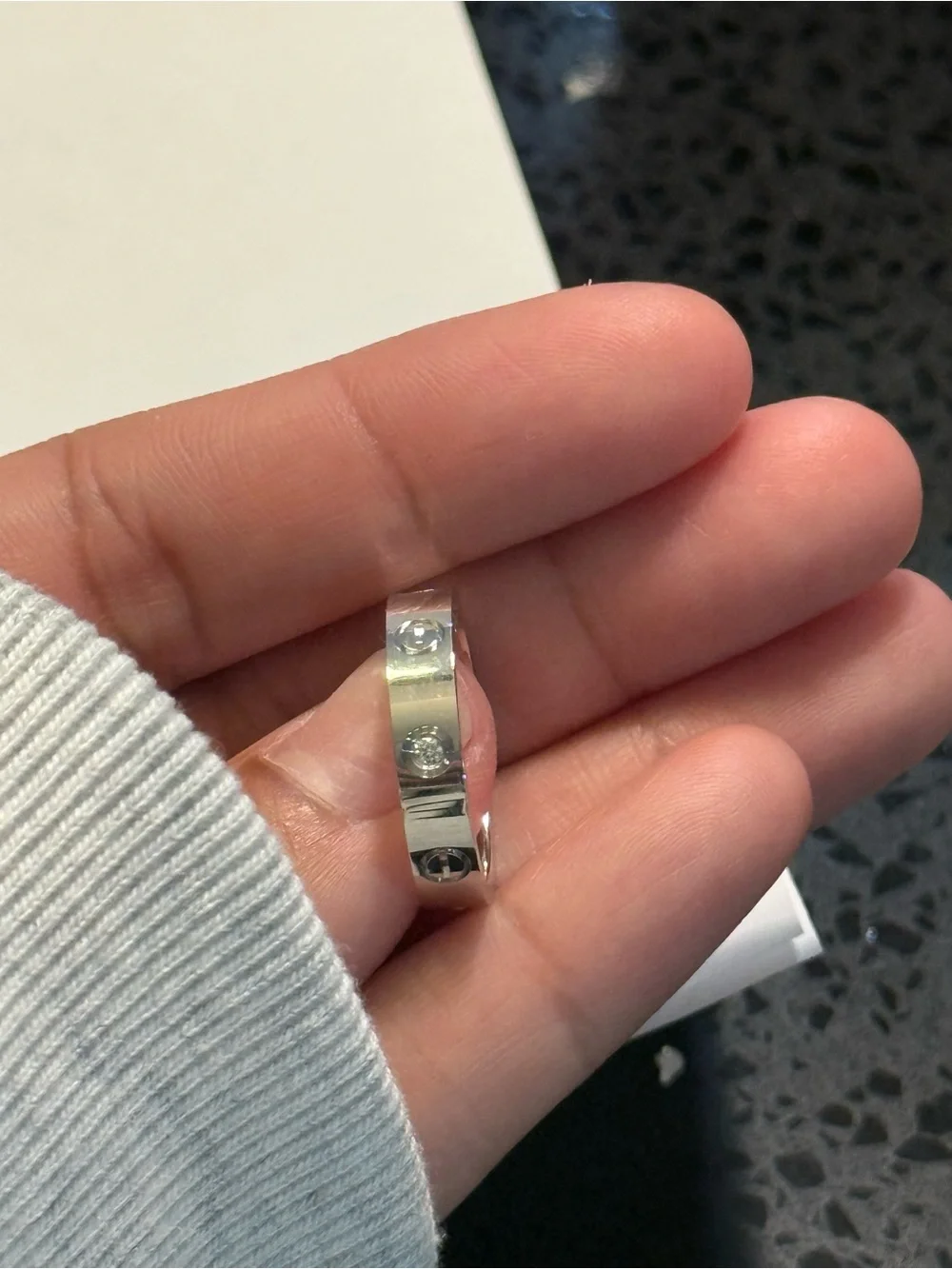 18K White Gold Cartier LOVE Ring 4 Diamonds